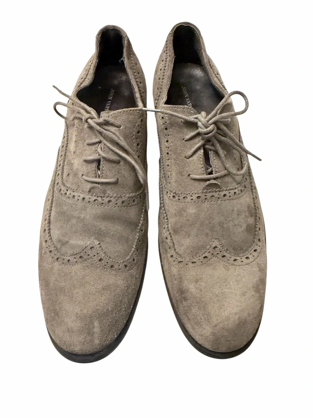 John Varvatos Men's Suede Wingtip Oxfords - Taupe Gray, pre-owned, SZ12